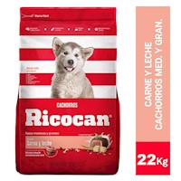 Comida para Perros RICOCAN Cachorros Razas Medianas y Grandes Sabor Carne y Leche Bolsa 22Kg