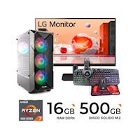 PC RYZEN 7 5700G 16GB RAM/500GB M.2/MONITOR 23.8 FHD LG KIT TECLADO,MOUSE 4 EN 1