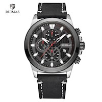 Reloj Hombre Ruimas Acero Plateado Negro y Cuero Negro RUI-8