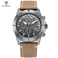 Reloj Ruimas Acero Plateado Negro y Cuero Marrón RUI-30