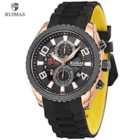 Reloj Ruimas Acero Oro Rosa Negro y Silicona Negro RUI-43