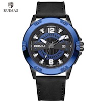 Reloj Hombre Ruimas Acero Azul Negro y Cuero Negro RUI-36