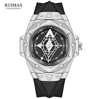 Reloj Ruimas Acero Plateado y Silicona Negro RUI-47