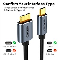 Cable USB 3.0 Tipo C a USB Micro-B 1 Metro Netcom cable disco duro