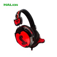 Audifono Gamer Halion S4 Cobra Para PC 35mm Microfono Rojo