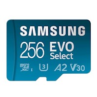 Samsung Evo Select + adaptador micro SD XC de 256 GB, 130 MB/s, Full HD y 4 K UHD, UHS-I, U3, A2, V30 (MB-ME256KA/AM)