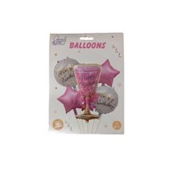 Set x 5 globos para mujer feliz cumpleaños copa rosada y estrellas