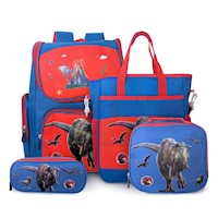 Mochila Kawaii 4 Piezas para Niños Diseño Dinosaurio Rojo KW4