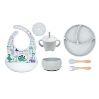 SET DE PLATOS DE SILICONA PARA BEBES DINOSAURIO - celeste claro
