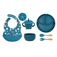 SET DE PLATOS DE SILICONA PARA BEBES SPACE - Azul marino
