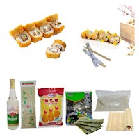 Set de Makis Tempura Basico Alga Nori Arroz Glutinoso Vinagre de Arroz Panko Esterilla Palillos Descartable 7pza