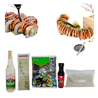 Set de Makis Unagi Basico Alga Nori Arroz Glutinoso Vinagre Salsa de Anguila Esterilla 5pza