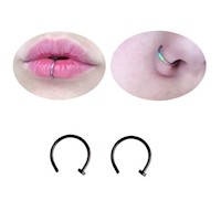 Set x 2 Piercings argollas 10mm negro para nariz o labio nostril septum labret