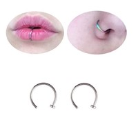 Set x 2 Piercings argollas 10mm plateado para nariz o labio nostril septum labret