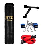 SET SACO DE BOX LLENO 1.50 M+GUANTES+VENDAS+SOPORTE+CADENA