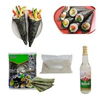 Set Temaki Basico Alga Nori Arroz Glutinoso Vinagre 3pza