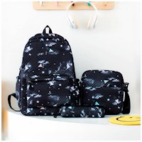 Mochila Kawaii 3 Piezas Porta Laptop 15,6" Negro BP1