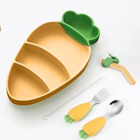 Set plato zanahoria amarillo con cubiertos para bebe