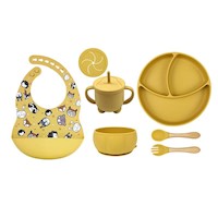 SET DE PLATOS DE SILICIONA PARA BEBES AMARILLO - Amarillo