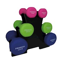 Set de mancuernas de neopreno PROIRON de 1KG, 3KG Y 4KG + Rack