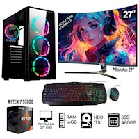 Computadora Pc Ryzen 7-5700G Ram 16GB Disco 1TB+Disco SSD 480GB  Monitor 27