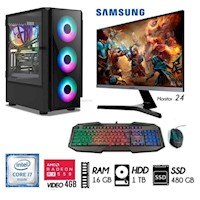 Computadora  PC Gamer Core i7 Monitor 24 Ram 16GB Disco1TB+SSD 480GB  RX 550 4GB