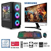 Computadora  PC Gamer Core i7 Monitor 24 Ram 16GB Disco1TB+SSD 480GB  RX 580 8GB