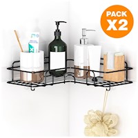 Pack X2 Organizador Esquinero con Ganchos para Baño Negro W16