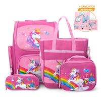 Mochila Kawaii 4 Piezas Diseño Unicornio FC KW4 con Ganchitos S47 de Regalo