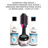 Shampoo Uno 500gr +  Due 500gr + Mascara  250gr - La Brasiliana + Cepillo 3 en 1