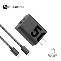 Cargador d Pared Motorola DoblePuerto USBC y USBA C/Rapida 50W C-cable 1m Tipo-C