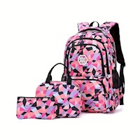Juego de mochila Porta mas lonchera y estuche calidad oxford Rosa Oscuro