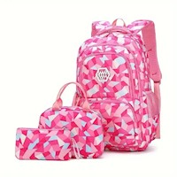 Juego de mochila Porta mas lonchera y estuche calidad oxford Fucsia
