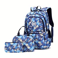 Juego de mochila Porta mas lonchera y estuche calidad oxford Azul