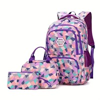 Juego de mochila Porta mas lonchera y estuche calidad oxford Morado