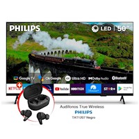 PHILIPS 50” 4K Ultra HD Google TV 50PUD7408 + AUDIFONO INALAMBRICO PHILIPS TAT1207