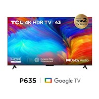 TELEVISOR TCL LED 43" UHD 4K SMART 43P635 GOOGLE TV
