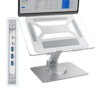 SOPORTE PARA LAPTOP GIRA 360° CON PUERTOS USB, COLOR PLATA