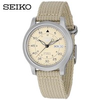 Reloj Seiko 5 SNK803K2 Automático Fecha Acero Inoxidable Mate Correa Nailon Beige