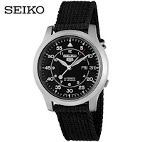 Reloj Seiko 5 SNK809K2 Automático Fecha Acero Inoxidable Mate Correa Nailon Negro