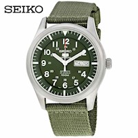 Reloj Seiko 5 Sports SNZG09 Automático Fecha Acero Inoxidable Mate Correa Nailon Verde