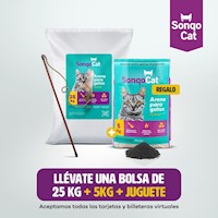 Arena para gato 25 KG CARBÓN + REGALO 5KG + JUGUETE