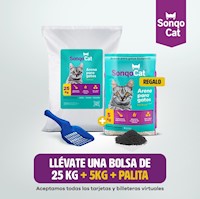 Arena para gato 25 KG CARBÓN + REGALO 5KG + PALITA