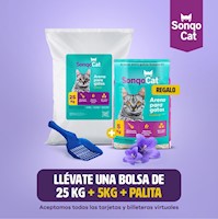 Arena para gato 25 KG LAVANDA + REGALO 5KG + PALITA