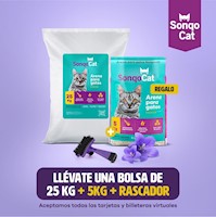Arena para gato 25 KG LAVANDA + REGALO 5KG + RASCADOR
