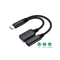 Adaptador OTG 2 en 1, transferencia de datos y carga para Celulares y Tablets negro