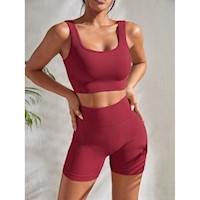 Yoga Basic Conjunto deportivo tejido de canalé de cintura ancha