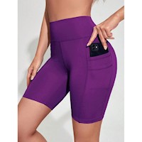 Yoga Basic Shorts biker de cintura ancha con bolsillo para teléfono