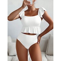 Bañador bikini ribete con fruncido de talle alto