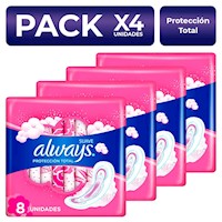 Always Toallas Protección Total Tela Suave 8 un PackX4